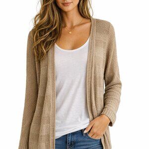 Charter Club Beige Acrylic Cardigan Warm Cozy Cottagecore Size M Long Sleeve